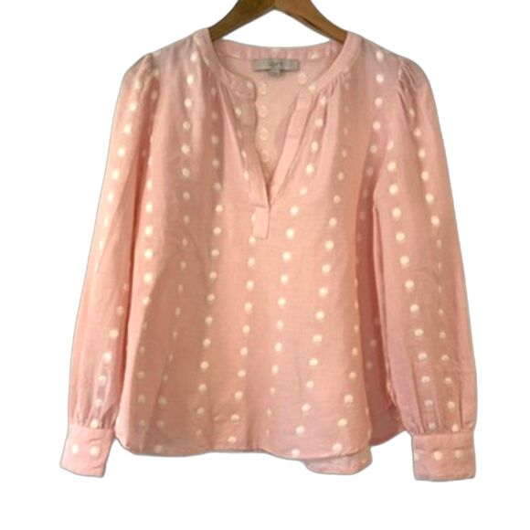 Ann Taylor LOFT Swiss Pink Dot Pullover Blouse Peasant Small - Picture 3 of 7